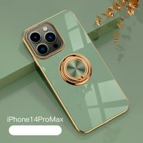Feishell Case for iPhone 14 6.1" 2022, Slim Protective 360 Degree Rotation Ring Holder Kickstand Plating Soft Silicone TPU Edge Anti-Scratch Cover Work with Magnetic Car Mount, Fruitgreen