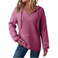 thumbnail image 1 of Hoodies for Women Knit Sweaters Tops Lightweight Travel Solid Color Drawstring Hooded Pullover Sweatshirt with Pockets, 1 of 8