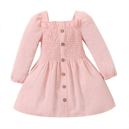 

Baywell Toddler Kids Baby Girl Dress Long Sleeve Solid Color Casual Dresses Girls Fall Winter Outfit Clothes Pink 18-24 Months