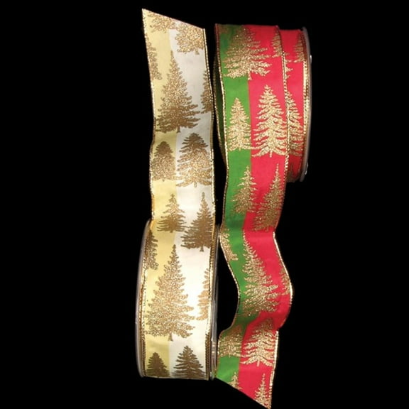The Ribbon People Trees on Two Tone Ivory Wired Craft Ribbon 1.5" x 54 Yards
