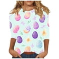 thumbnail image 3 of TaTaai Casual Easter T Shirt for Women 3/4 Sleeve Round Neck Loose Fit Printed Top Fashion Pullover Soft Stretchy Comfortable Blouse for Spring Daily Wear Gift, 3 of 5