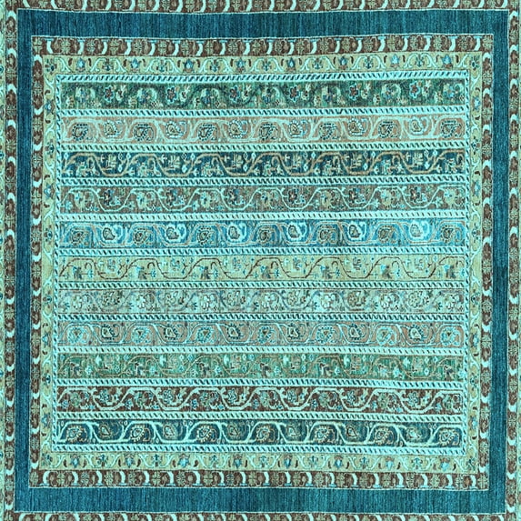 Ahgly Company Indoor Square Oriental Light Blue Modern Area Rugs, 8' Square