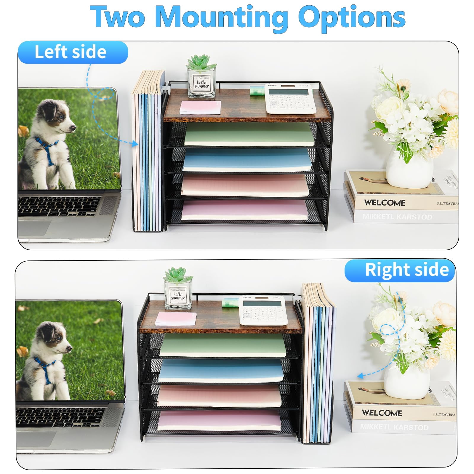 Desk Organizer  5-tier Paper Letter Tray With Magazine Holder Office Accessories & Workspace Organizers Desktop File For Supplies Storage Wood