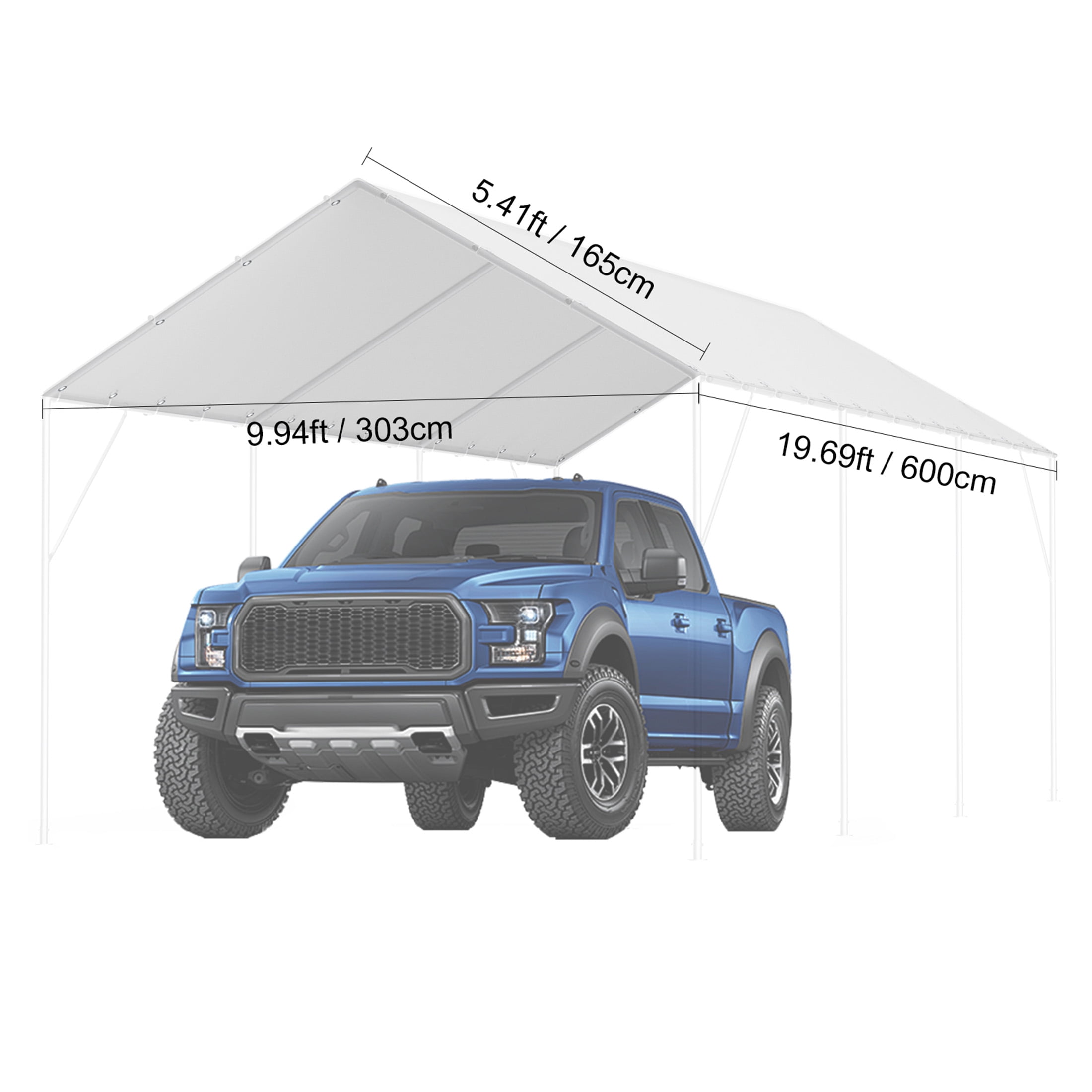 10 x 20 ft Carport Replacement Canopy Cover,Heavy-Duty Waterproof & UV Protected,Easy Installation with 40 Ball Bungeess,Garage Top Tent Shelter Tarp(Only Top Cover,Frame Not Include)
