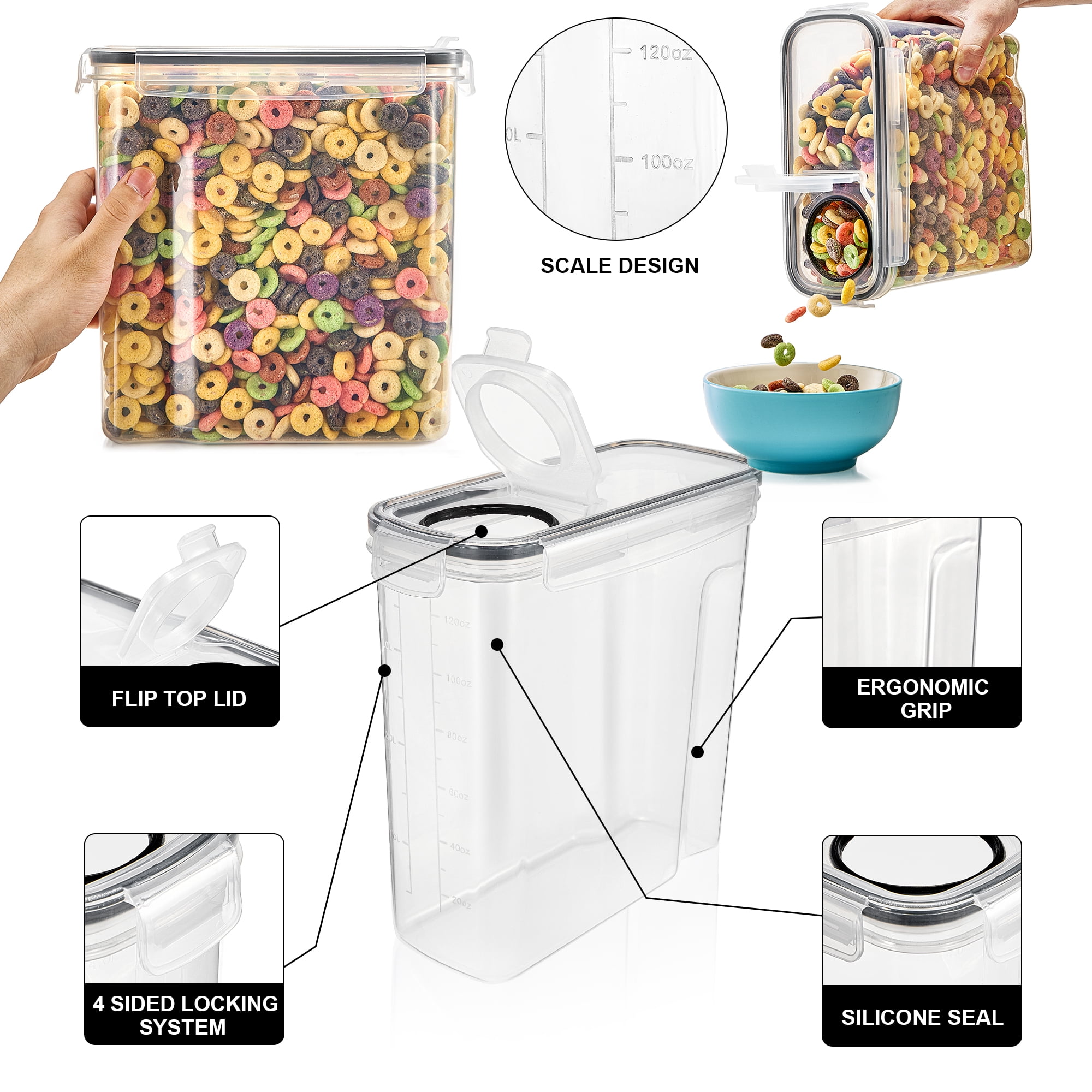 Sorbus 4-Pack Food Storage Dispenser Containers – Airtight, BPA-Free – For Pantry, Cereal, Pasta, Dry Food