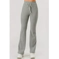 thumbnail image 4 of Waffle Textured Fleece Lined Drawstring Waist Flare Pants - Light Heather Gray, 4 of 9