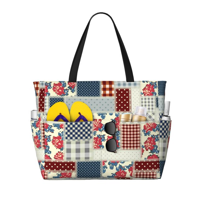Fotbe Patchwork In Country Style Bolsa de Viaje para Playa - Resistente al Agua, Bolsa Tote de Gran Capacidad y Ligera con 7 Bolsillos para Mujeres y Hombres