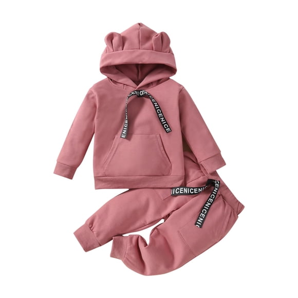 Baby Girl Sweatsuit Fashion Girls and Boy' Casual Long Solid Color Sleeve Tops Long Sleeve Hooded Set New Casual Matching Sets Pinks 2T