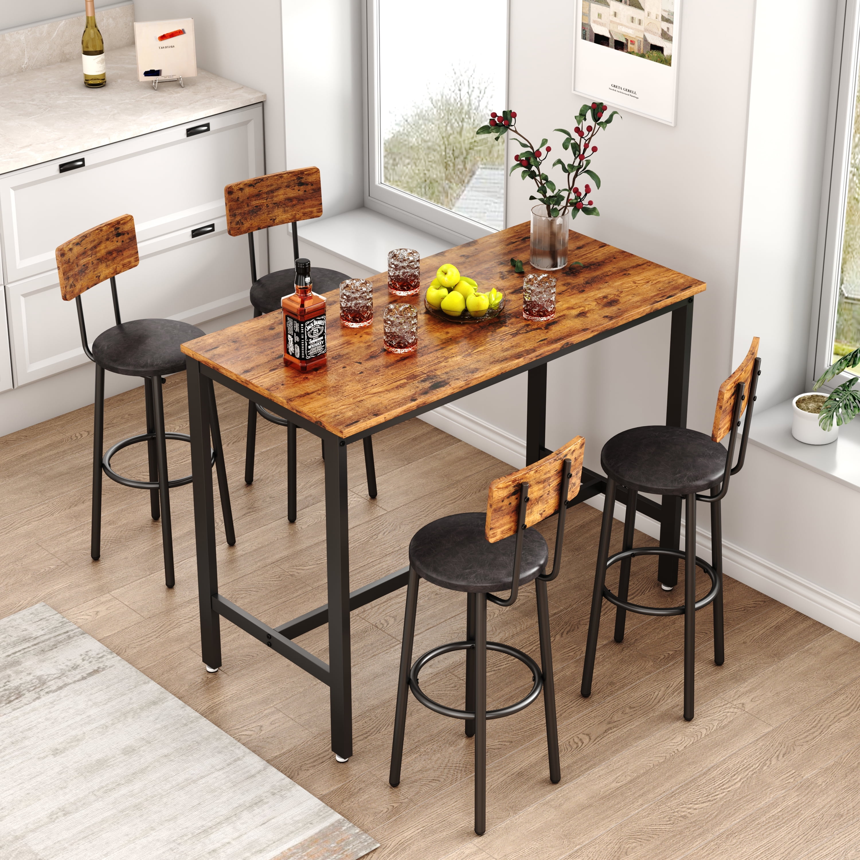 5 piece dining set, modern dining table and chairs set for 4, kitchen  counter height dining table set with 4 upholstered chairs, for small space,