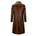 thumbnail image 3 of Mens Retro Leather Vintage Long Coat Trench Jacket Overcoat Fashion Leather Men Fashion Solid Color Long Sleeved Button Up Collar Hooded Leather Coat Jacket, 3 of 5