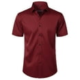 thumbnail image 7 of Men's Casual Solid Color Turn Down Collar Button Up Short Sleeve Shirt Blouse Top for Business Office Work and Daily Wear | AESTIVO,Green L, 7 of 7