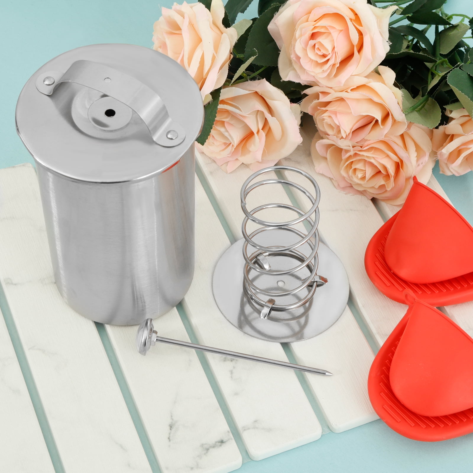 Ham Maker with ℉/℃ Cooking Thermometer and Silicone Kitchen Mittens Stainless Steel Meat Press Mold Reusable Deli Meat Press for Homemade Deli Meats Silver