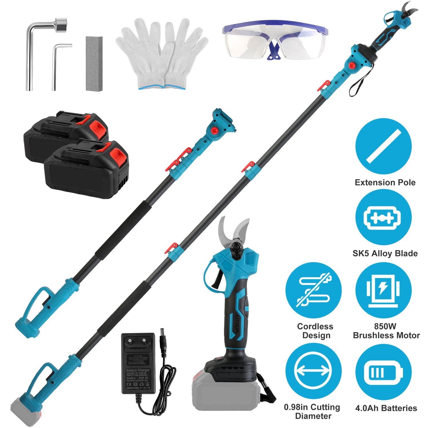MZK, Electric Pruner, 20V, 2-in-1 Cordless with 13ft Pole, 1.2
