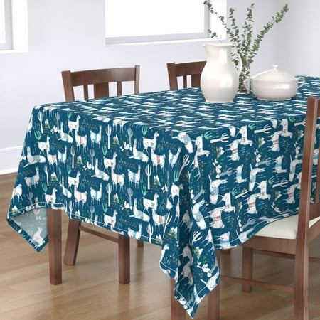 

Cotton Sateen Tablecloth 70 x 144 - Llama Herd Alpaca Desert Cactus South American Fiesta Boho Boy Nursery Mountain Print Custom Table Linens by Spoonflower