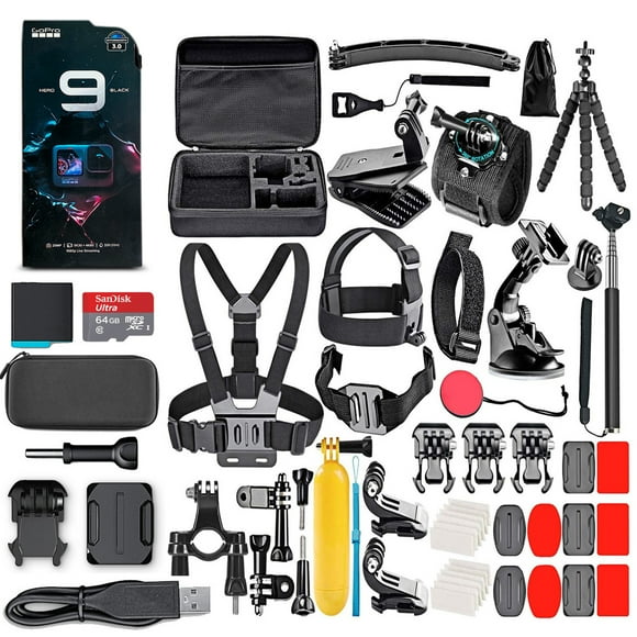GoPro HERO9 (HERO 9) Black with 64GB Card & 50 Piece Accessory Kit - Loaded Bundle