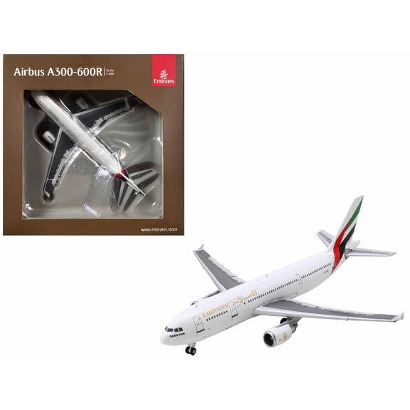 Airbus A300-600R Commercial Aircraft "Emirates Airlines" (A6-EKC) White with Striped Tail 1/400 Diecast Model Airplane by GeminiJets