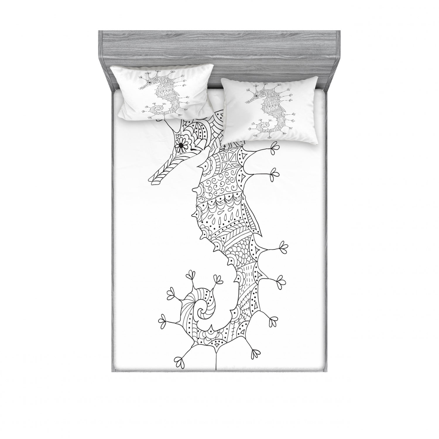 Animal Bedding Set with Sheet & Covers, Seahorse Mediterranean Culture