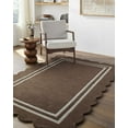 thumbnail image 4 of Hauteloom Chogan Modern Geometric Bordered Solid Color Runner Rug for Hallway, Kitchen - Hand Tufted Wool Natural Fiber Carpet with Scalloped Edges - Chocolate Brown, Taupe - 2'6" x 8', 4 of 14