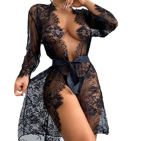 

JDEFEG Plus Size Corset Lingerie for Women Women Lingerie Strap Underwear Solid Color Lace Lingerie Tie Lace Cardigan Set Lingerie Sleepwear with Garter Lace Black M