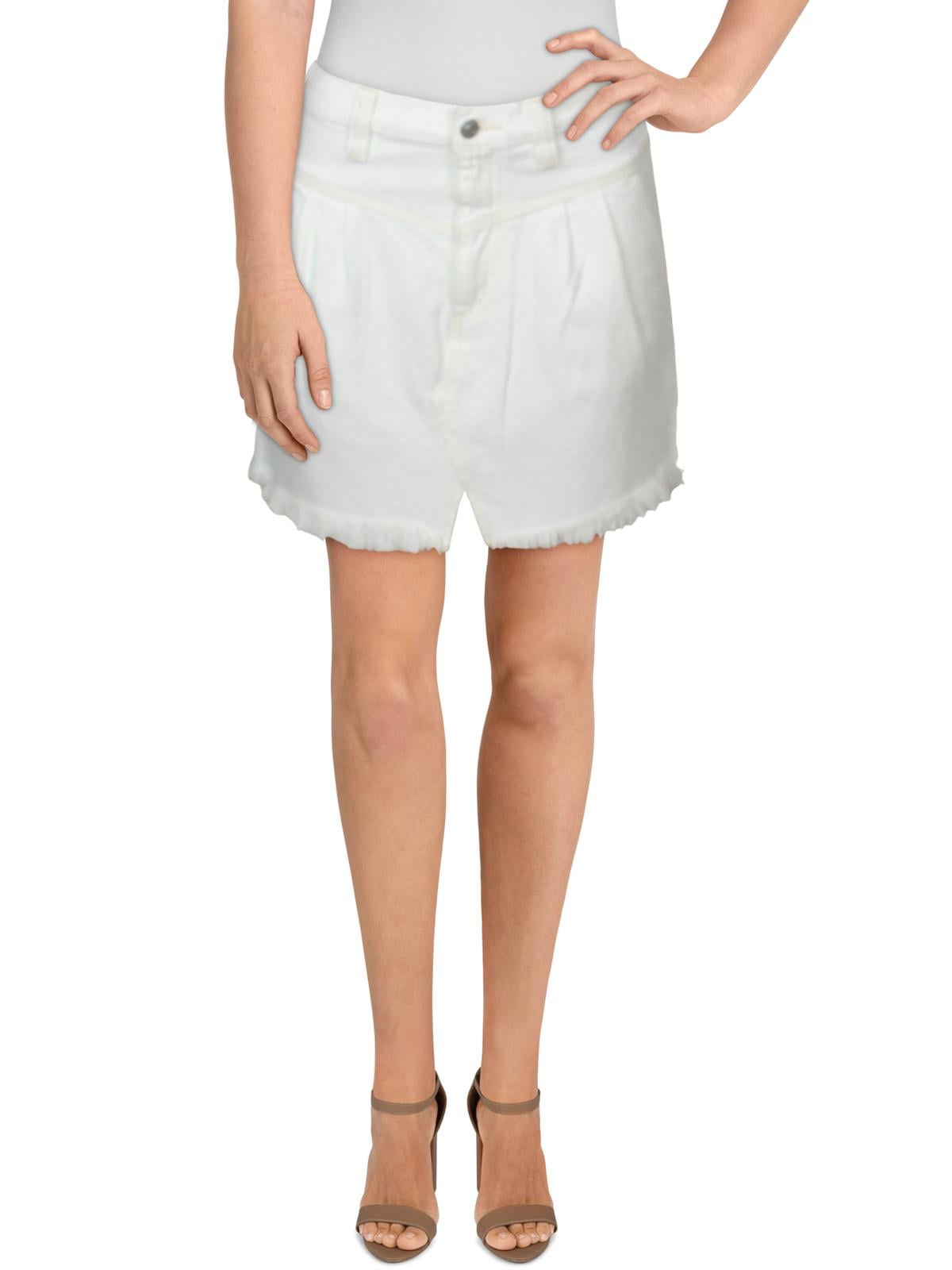 Womens Denim Frayed Hem Mini Skirt 