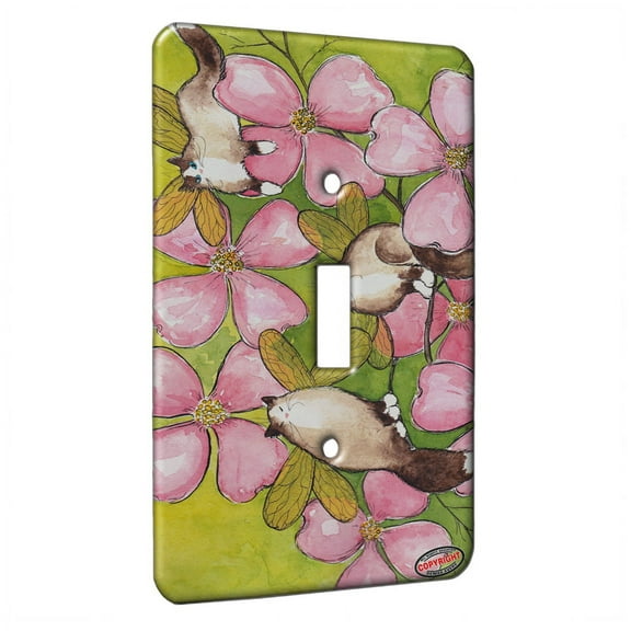 KuzmarK™ Single Gang Toggle Switch Wall Plate - Ragdoll Kitty Fairies with Pink Dogwood Art by Denise Every