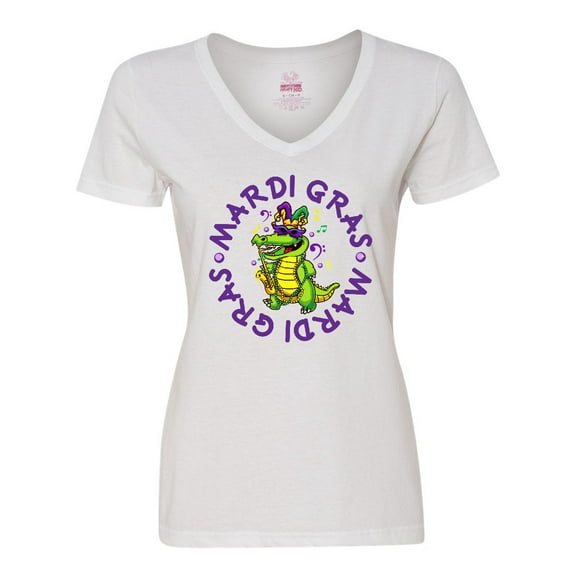 Inktastic Mardi Gras 2021 Party Alligator Women's V-Neck T-Shirt