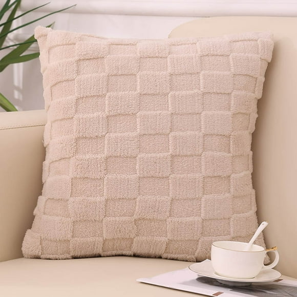 Soft Velvet Throw Pillow Cover Shaggy Decorative Cushion Case 45x45cm for Sofa Chair, Cozy Home Office Decor, Zippered