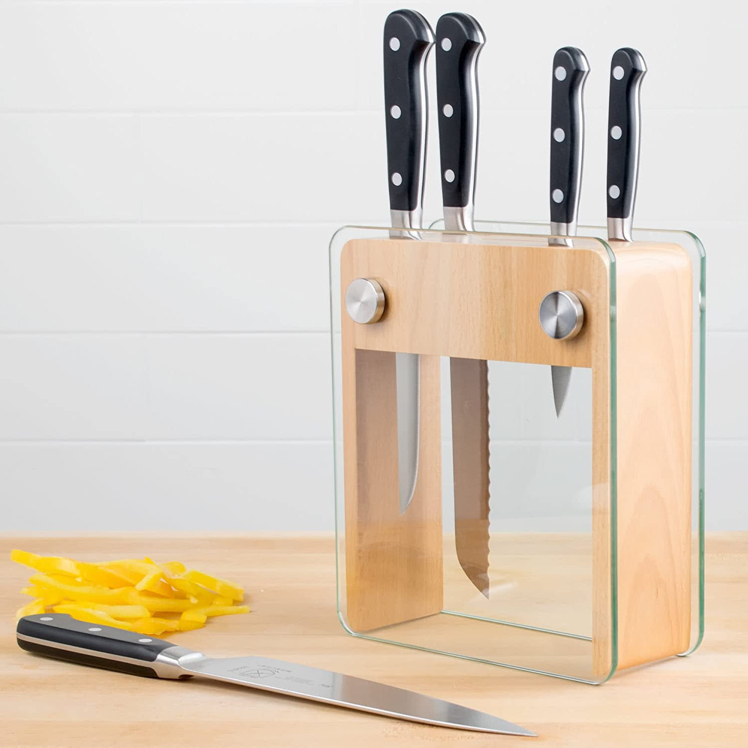 Mercer Culinary Renaissance 6-Piece Forged Knife Block Set, Wood Block with Tempered Glass