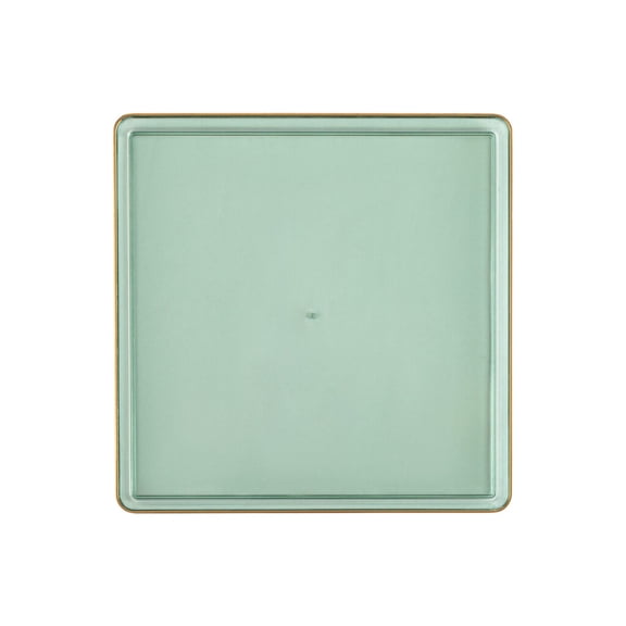 EcoQuality 7.75" inch Disposable Square Translucent Green Plastic Plates with Gold Rim, China Like Party Plates, Heavy Duty Dessert Plate, Salads, Weddings, Baby Showers, Catering, Non Toxic (10)