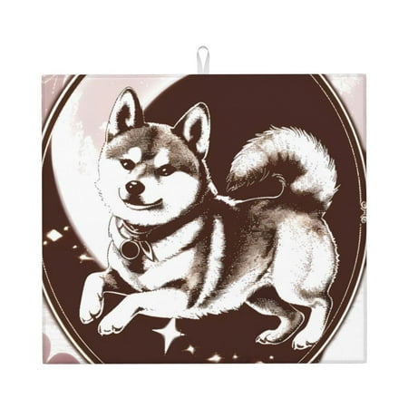 

Lukts Vintage Husky Dog Print Ultra Water Dish Drying Mat Slip Resistant Pad for Sink Dishes or Under Rack Kitchen Counter Accessories