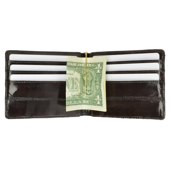 Eel Skin Soft Leather Bifold Wallet with Center Money Clip E 717