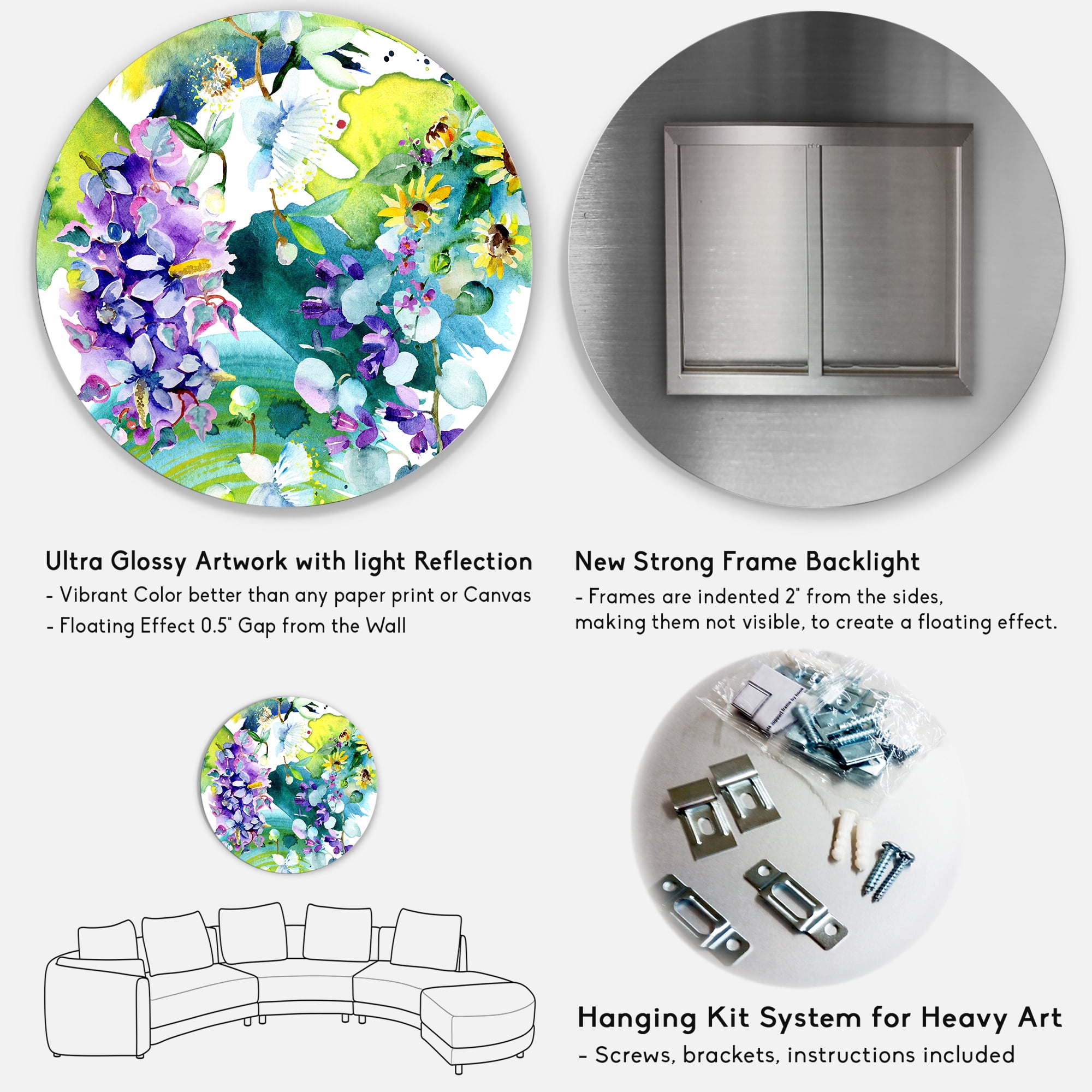 Designart 'Bouquet of Sunflowers and Wildflowers' Farmhouse Circle Metal Wall Art 36x36 - Disc of 36