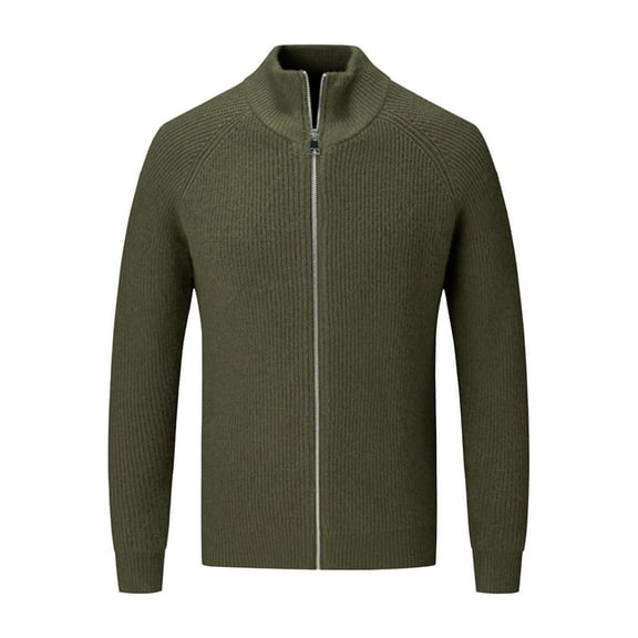Men's Full Zipper Cardigan Casual Stand Collar Knit Sweater Raglan Sleeve Fall Winter Ribbed Sweater XXXL, Army Green