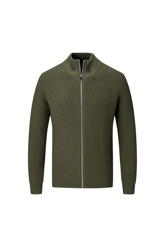 Men's Cardigan Sweater Slim Fit Long Sleeve Sweaters Solid Zip Up Sweaters Casual Stand Collar Knit Sweater Fall Winter Clothes Army Green XXL