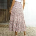 thumbnail image 4 of Summer Boho Skirts Women Elastic Waist Ruched Floral Print Pleated Maxi Skirt Casual Flowy Swing A Line Beach Skirts, 4 of 9