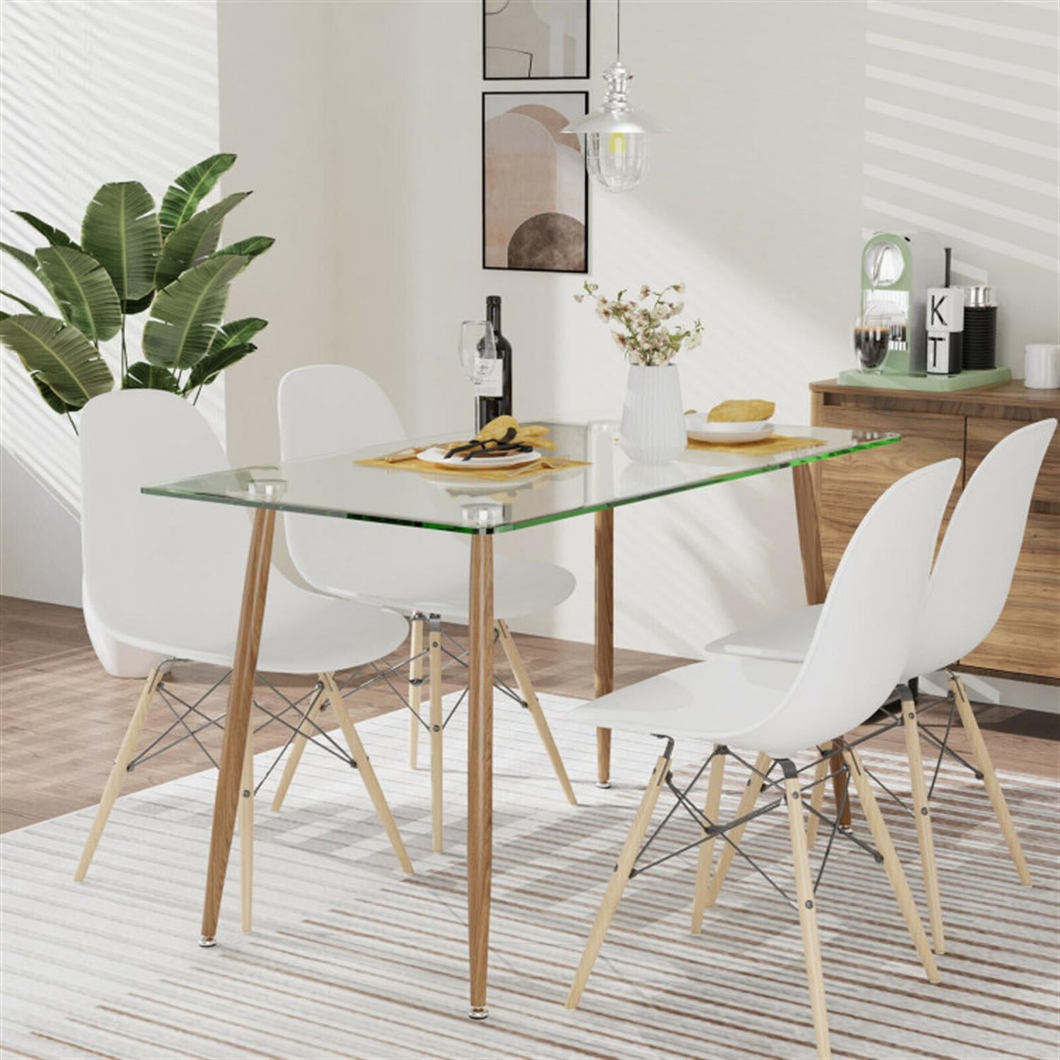 Demi Bonn Modern Glass Rectangular Dining Table with Metal Legs for Kitchen, Dining Room, Dinette, Breakfast Nook, Beige