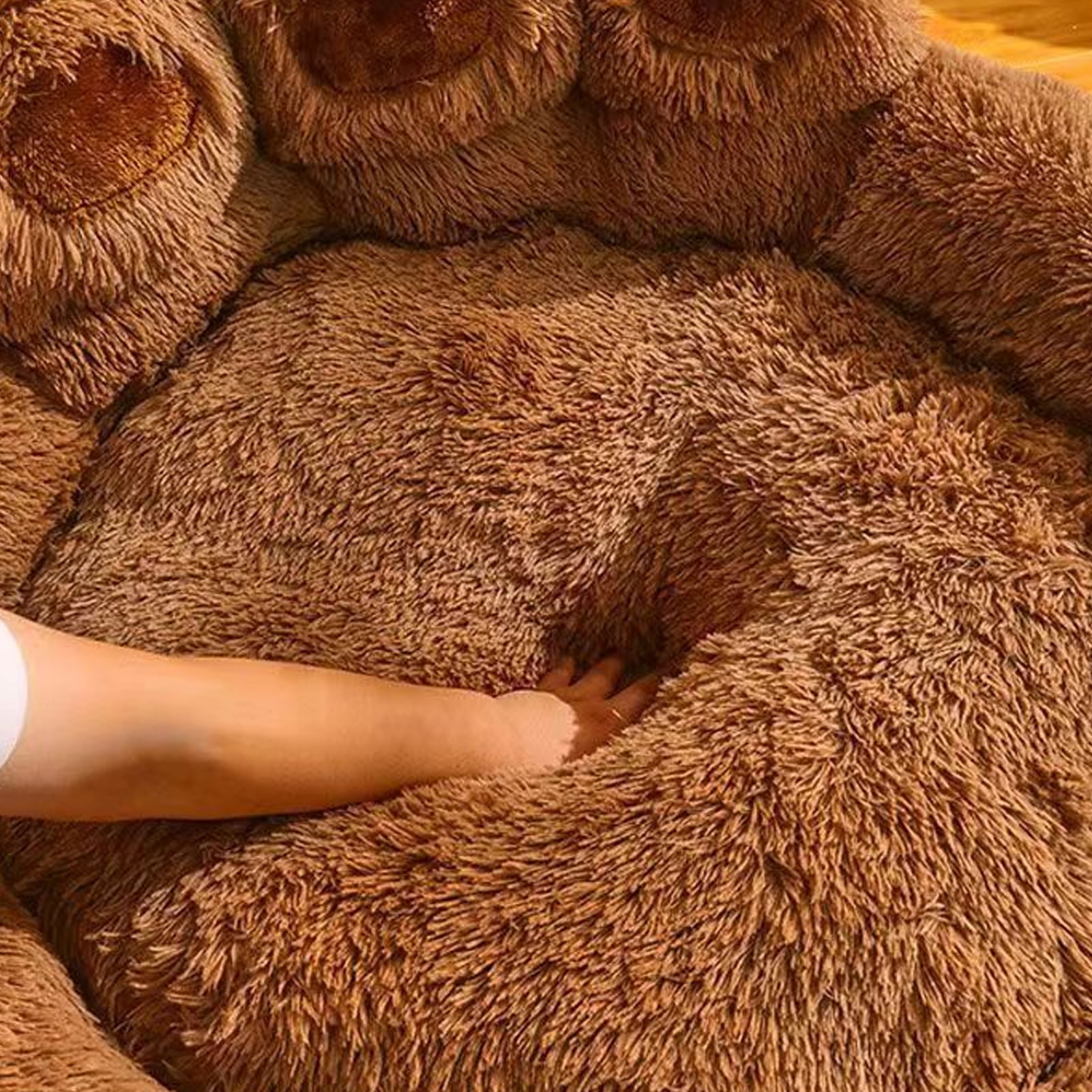 Frogued Pet Nest Paw-Shaped Pet Bed Warm Comfortable Anti-Slip Fluffy Plush Cat Dog Sleeping Nest Pet Supplies Brown,50cm