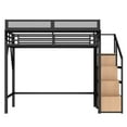 thumbnail image 6 of Full Size Loft Bed with Storage Stairs, Shelves and Built-in Wardrobe, Metal Loft Bed Frame with USB Ports and LED Lights, Noise-reduced Design, Black, 6 of 13