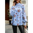 thumbnail image 5 of High Neck Multi-Floral Pattern Bishop Sleeve Blouse for Women Blue Medium, 5 of 5