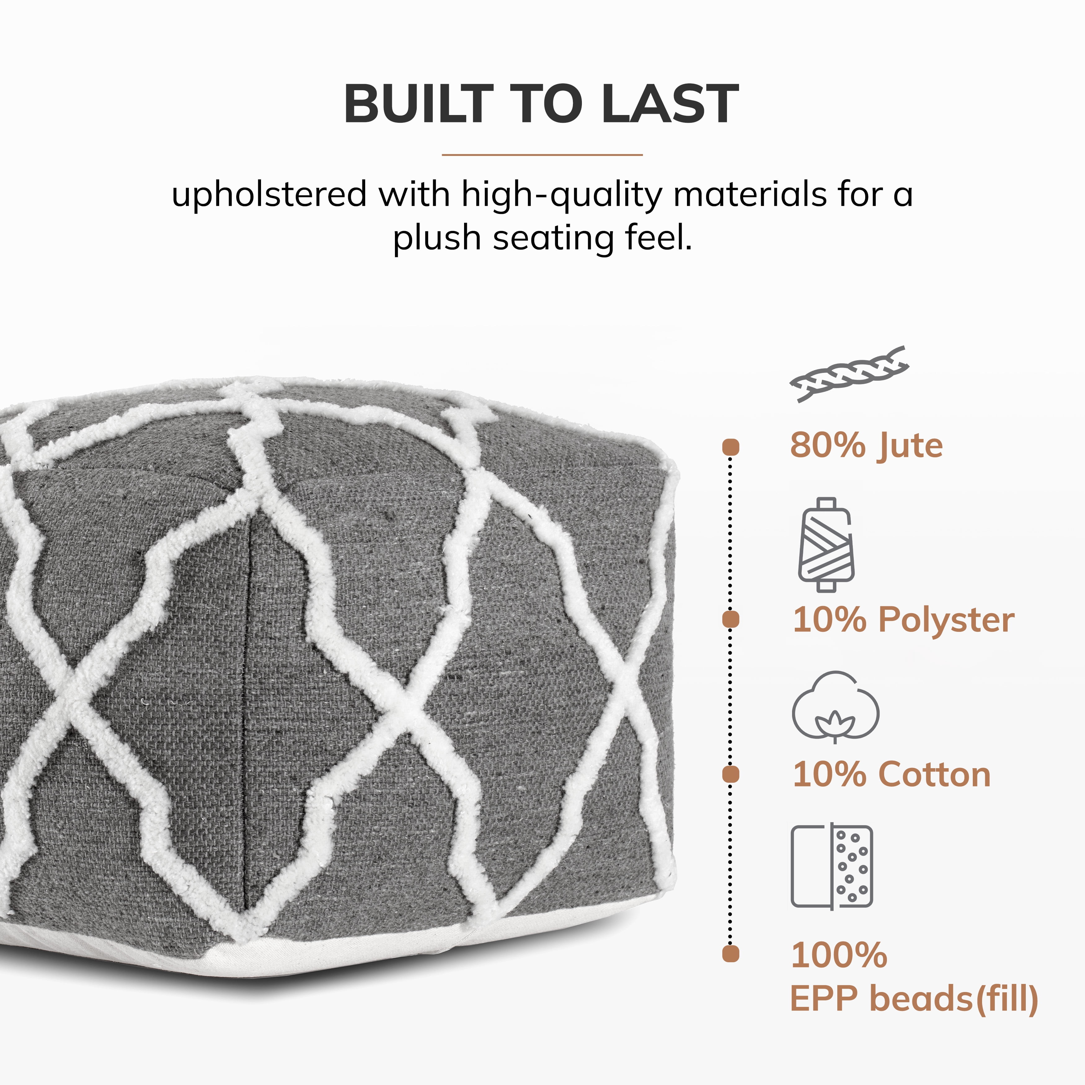 Diamond Joe Gray Ivory Jute Pouf Ottoman
