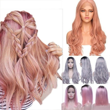 S-noilite Hair Lace Front Wigs Glueless Natural Wave Synthetic Heat Resistant Fiber Hair Wig With Baby HairLong Wigs Pink Gray For Women Black Brown to (The Best Synthetic Lace Front Wigs)