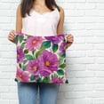 thumbnail image 2 of Purple Flowers Pillow Covers 16x16 Inch Decorative Throw Pillow Cover, Spring Watercolor Floral Leaves Botanical Beige Sofa Pillowcases Accent Cushion Case Home Decor Bedroom Living Room, 2 of 6