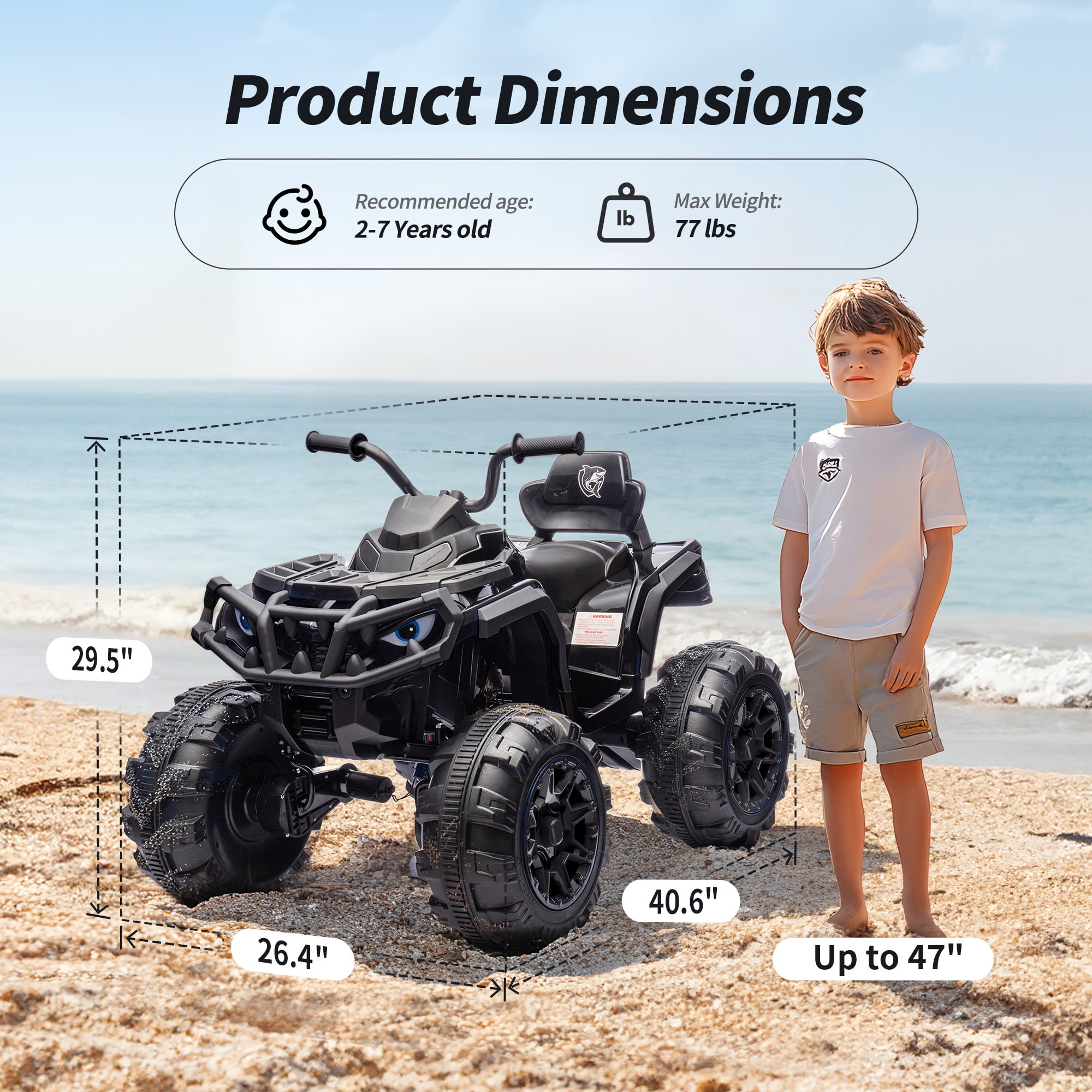 Hikiddo 24V Kids ATV 4-Wheeler, 24 Volt 4WD Ride on Toy for Big Kid w/ 4x200W Motor, 5.6Mph Max Speed - Black