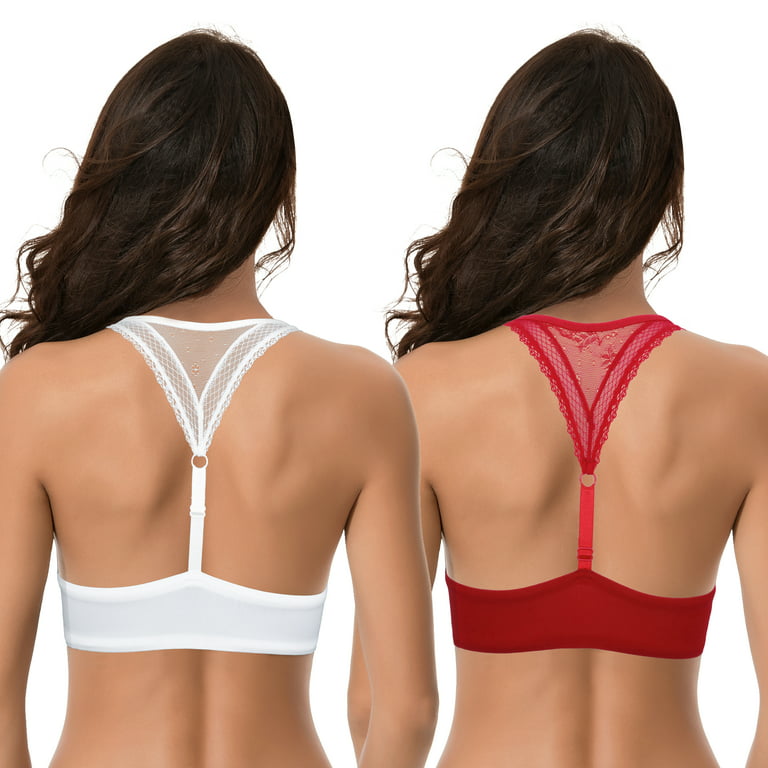 Curve Muse Womens Plus Size Add 1 Cup Push Up Underwire Halter Front Close  Bras-2PK-RED,WHITE-32C 