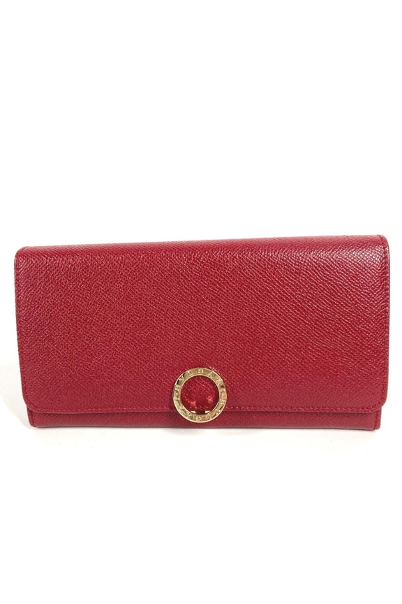 Pre-Owned BVLGARI Logo Clip Bifold Flap Long Wallet Leather Men's Women's Red