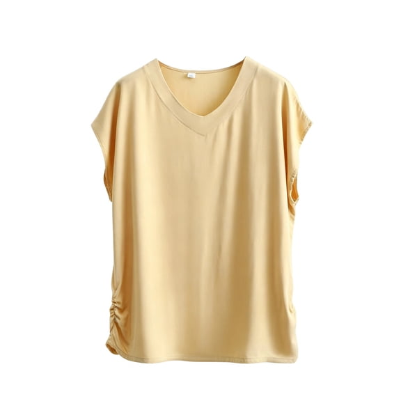 TEAJOPSUU Women's Pajama Top Comfy V-Neck Batwing Sleeve Loungewear Top Loose Fit Casual Sleepwear Blouse 3X-5X Yellow