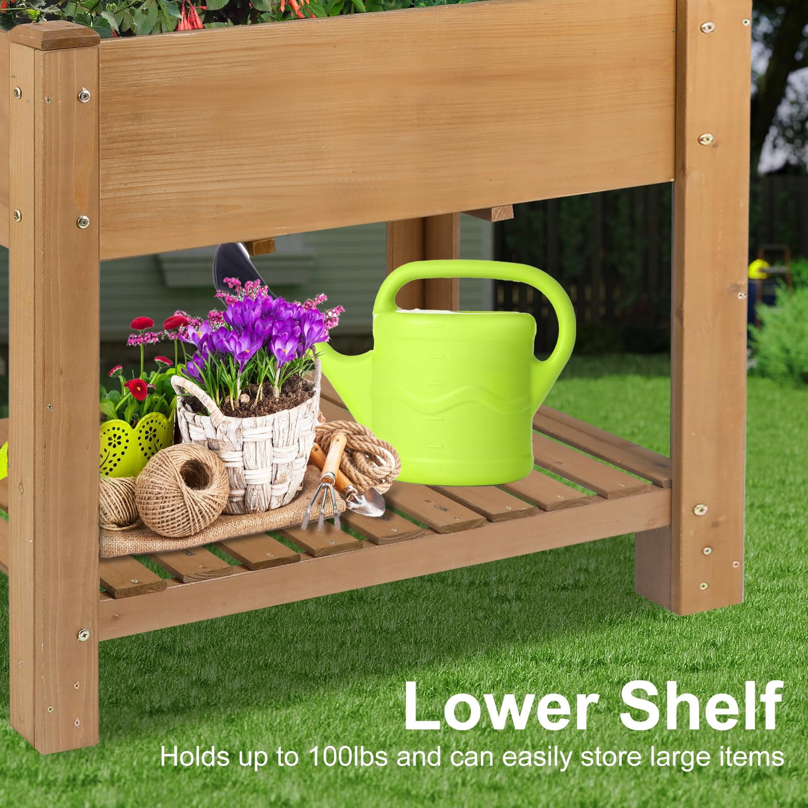 Gowoodhut Raised Garden Beds Outdoor With Legs Wood Elevated Garden Box With L-Connection Tabs Storage Shelf Leg Reinforcement