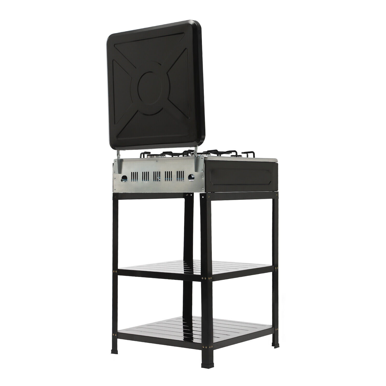 Portable Gas Stove 4-burner & Support Leg Stand &wind Blocking Cover BBQ Outdoor
