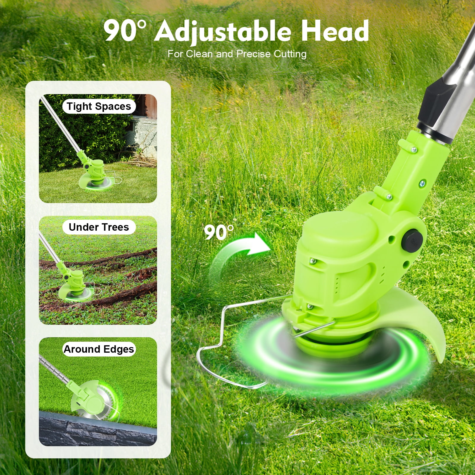 ChicHomey Weed Wacker and String Trimmer, Brushless Motor, 3 Blades, Adjustable Length - Lightweight Lawn Edger & Brush Cutter for Yard and Garden