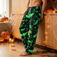 thumbnail image 4 of WULMLEO Halloween Funny Pants Men Corduroy Fall Skull Wide Leg Drawstring High Waisted Printed Graphic Joggers Casual Soft Pumpkin Trousers with Pockets Light Green L, 4 of 5
